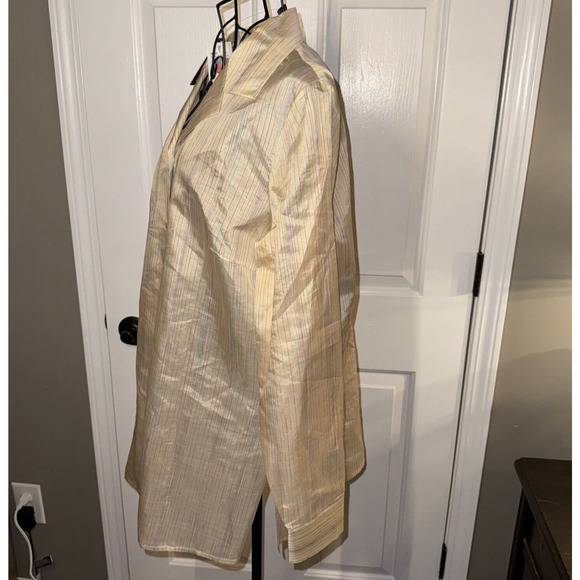 Via Seta Womens Silk Linen Shirt Dress SZ 14 Beige Multi Stripe Long Sleeve NWT - Picture 5 of 11